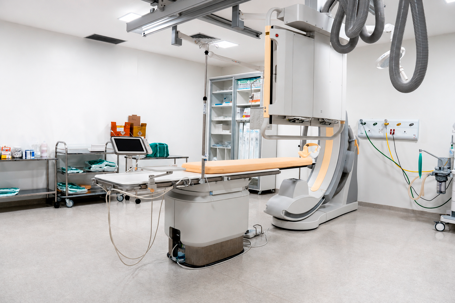 Sala de hemodinâmica equipada para procedimentos cardiovasculares percutâneos